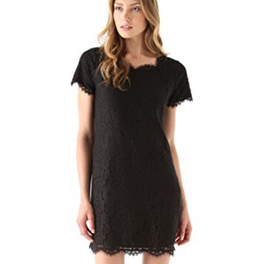 Joie Susina Lace Sheath Dress Scallop Trim Short‎ Sleeve in Black Size XS